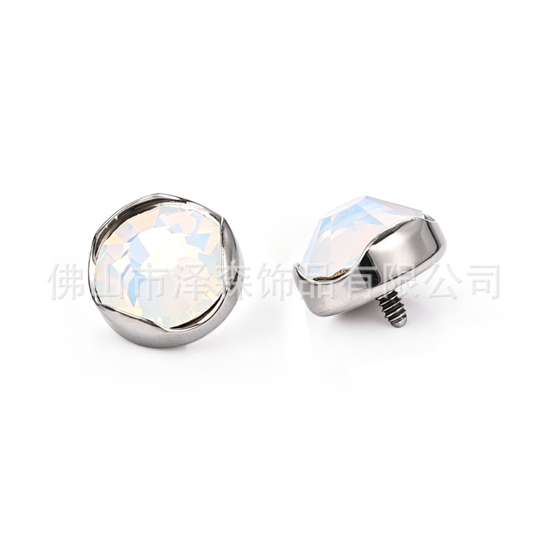 F136 Titanium Alloy Wavy Edge Earring, Czech Crystal Flat-Back Edge-Wrapped Stud, G23 Titanium Cartilage Jewelry detail image 8