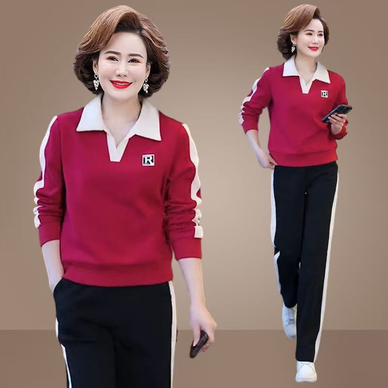 Young Mother's Casual Sportswear suit Autumn Fashion Western Style Middle-aged and Elderly Women's Spring and Autumn Sweatshirt Two-piece Set