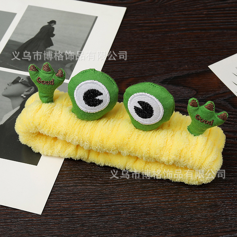 Internet celebridad estilo grandes ojos Rana feo lindo divertido felpa lavado de la cara banda pelo máscara femenina diadema maquillaje