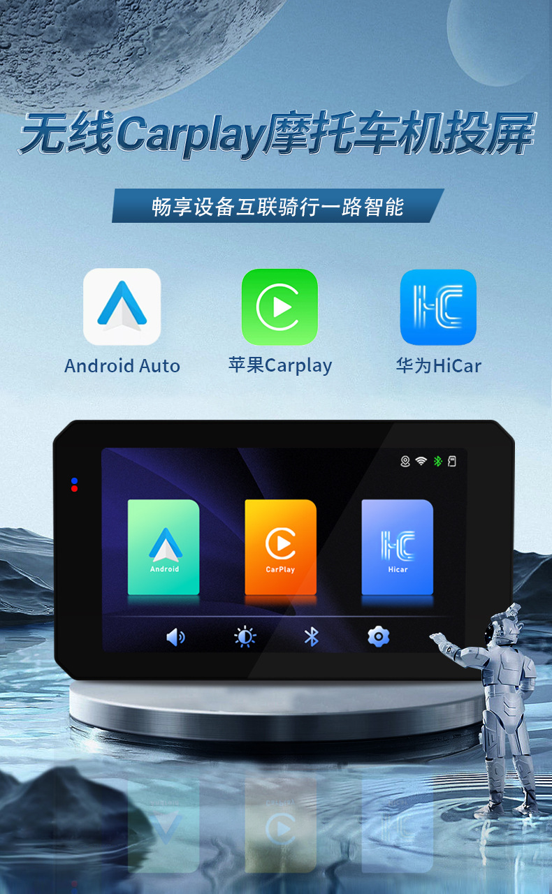 Cross-Border Hot-Selling Product 5inch Motorcycle Dashcam Wireless Carplay Phone Screen Mirroring Ultra-Thin Waterproof High-Brightness Screen
