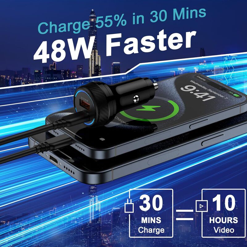 圆形车载充电器PD30W&48W车载手机充电器超级快充适用苹果15.16|undefined