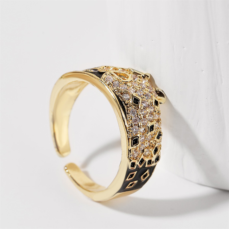 Korean Style Simple Copper Inlaid Zirconium Dripping Oil Cute Leopard Opening Ring Jewelry display picture 4