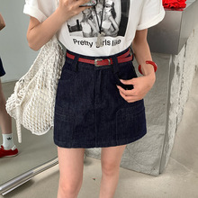 优曼缇 送腰带薄款牛仔短裙女夏季高腰百搭显瘦包臀裙深蓝色短裙