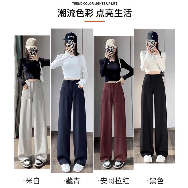 Ángora pantalones de traje rectos rojos para mujeres otoño 2024 nuevos pantalones de guisa casuales delgados y flacos