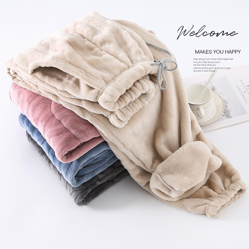 Pijama de invierno forrado de lana gruesa coral polar pantalones calientes pantalones de franela casa se pueden usar fuera de los pantalones de los hombres de la pareja
