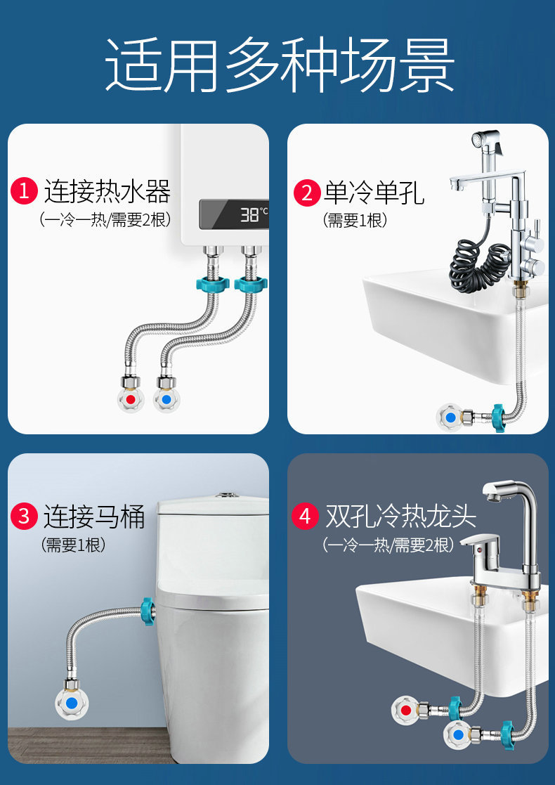 304 stainless steel extended explosion-proof flexible hose, water pipe, toilet, water heater connection pipe, kitchen 4-inch internal and external thread extension pipe undefined