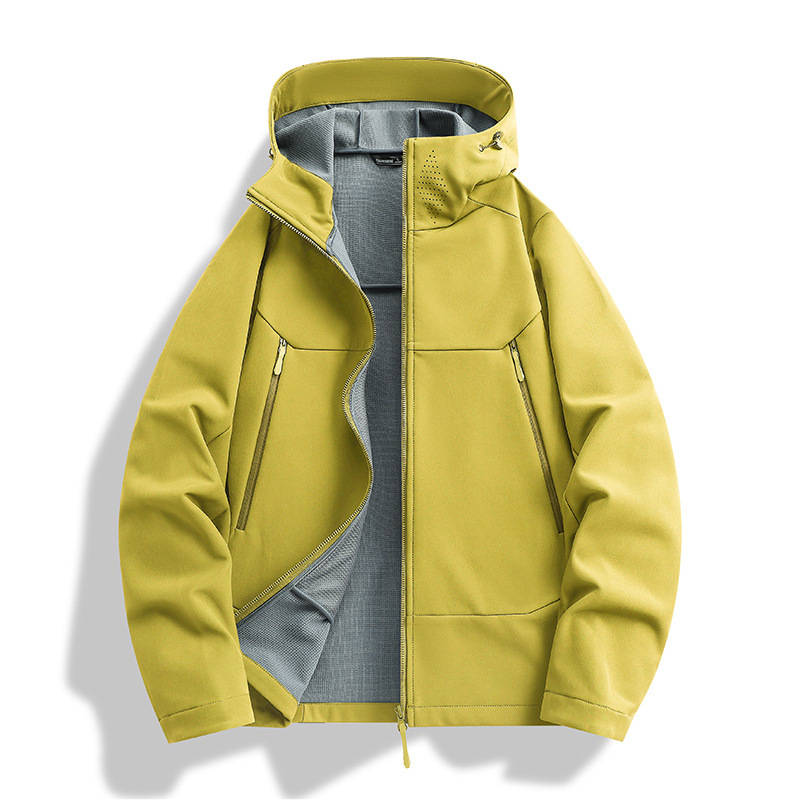 2025 Autumn and Winter New Outdoor Sports Couple's Style Mountaineering Soft Shell Hooded Windbreaker Jacket Windproof and Waterproof
