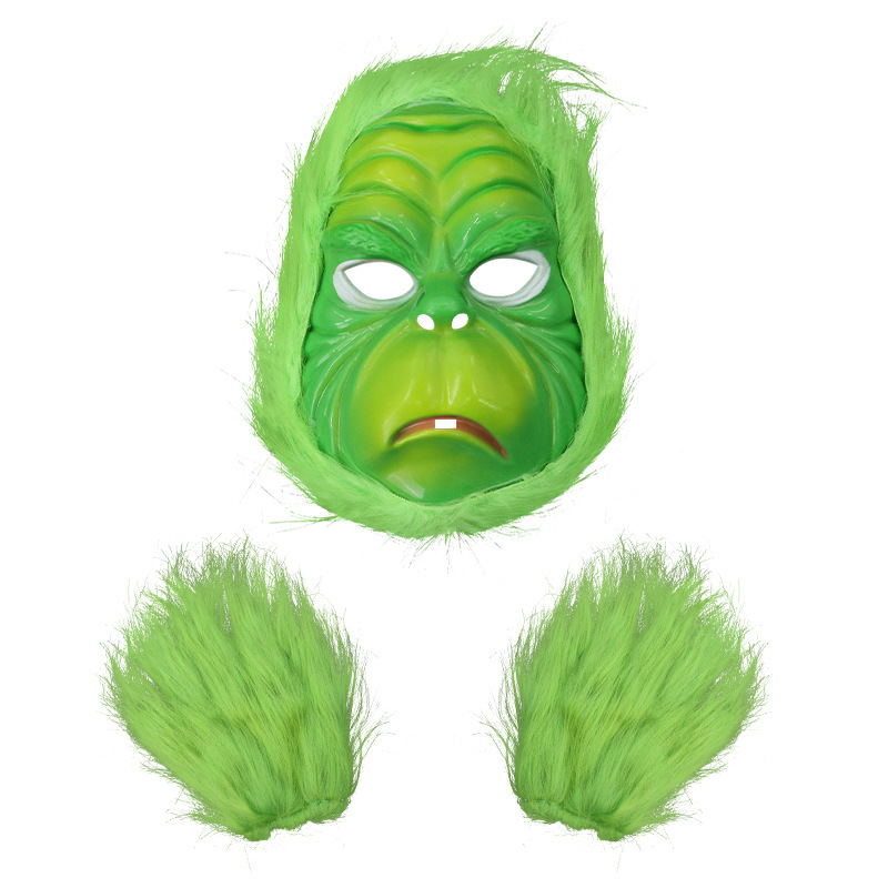 Grinch cara gorda cabello verde toque de cabeza de baile de máscaras transfronterizas en vivo máscaras navideñas divertidas props de fiesta