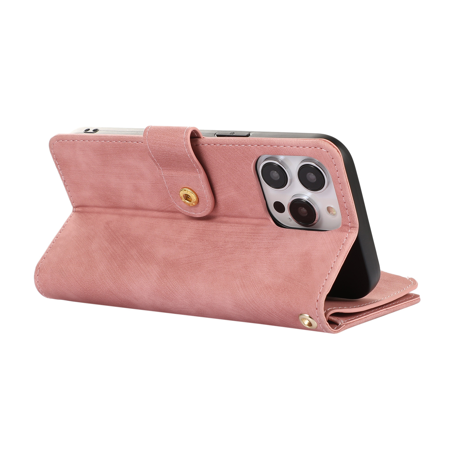 Suitable for iPhone 15 PRO color blocking multi zipper, small fragrant breeze, Apple 14 wallet card insertion flap_voghion.com