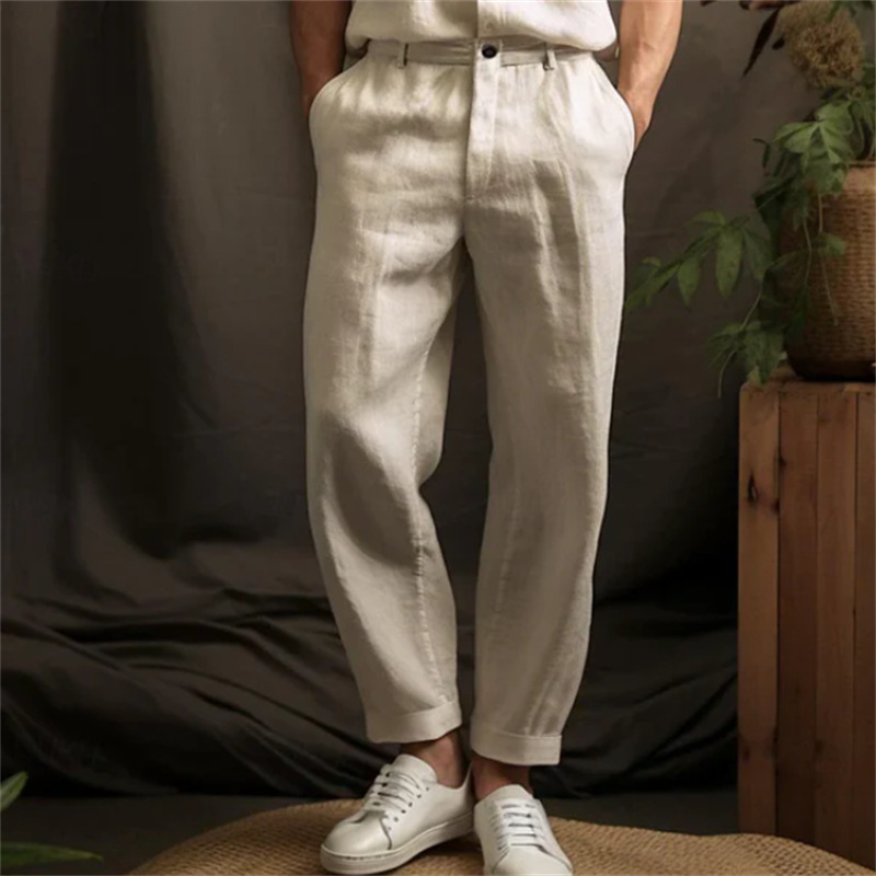 2025 Men's Linen Solid Color Casual Lightweight Breathable Daily Outdoor Straight Pants 2025 Men's Linen Solid Color Casual Lightweight Breathable Daily Outdoor Straight Pants