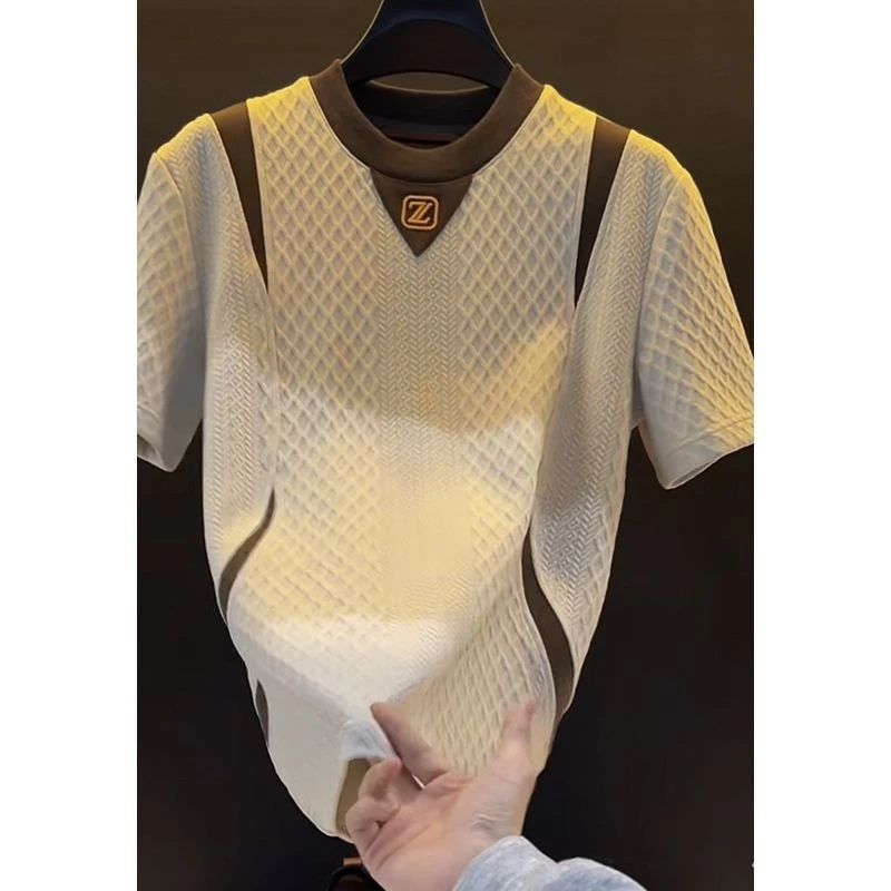 Men's Oversized T-shirt With Letter Print And Contrast Panel_voghion.com