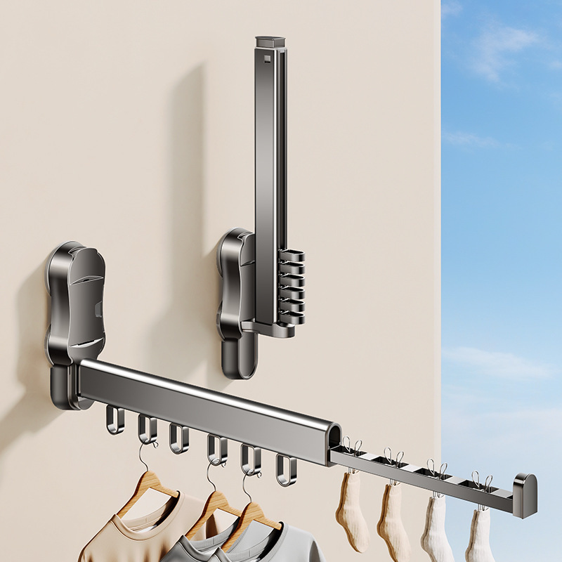 Double Suction Cup Folding Clothes Drying Rack for Balcony, Household Invisible Retractable Clothes Drying Rod, Indoor Clothes Hanger, Clothes Drying Artifact