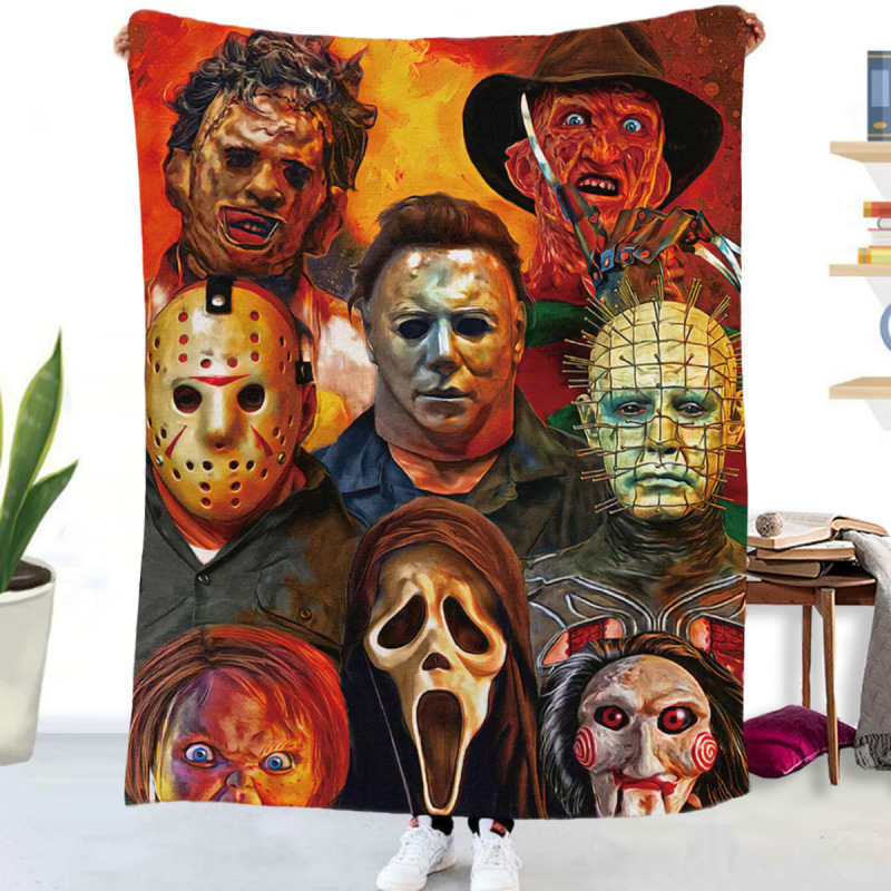 クロスボーダーアマゾンハロウィンホラー映画フランネルブランケットカバーブランケットデジタル印刷卸売|undefined