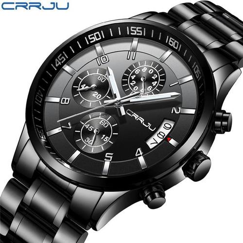 CRRJU/Kajun 2214 men's business watch men's six-hand chronograph multi-function calendar stainless steel watch