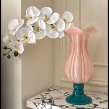 中古风琉璃花瓶法式高级感玄关斗柜艺术花器客厅软装玻璃高脚摆件