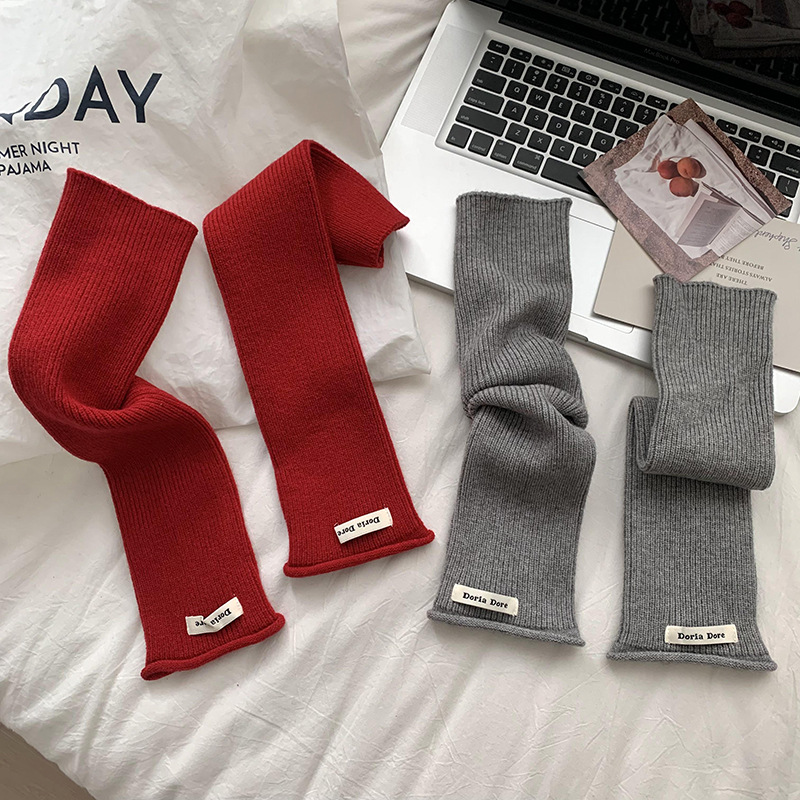 Guantes de manga de lana de punto de color sólido rosa de dopamina para niñas alargadas otoño y invierno versátiles estudiantes pila manga