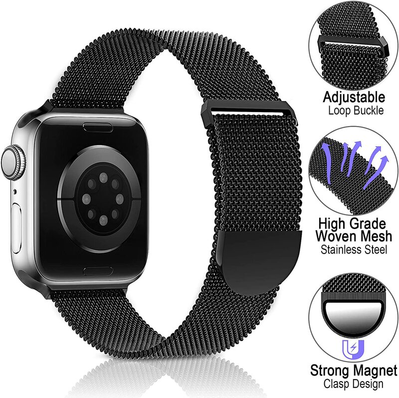 For apple Watch Strap apple watch7 Stainless Steel Metal Milanese Nice Buckle Magnetic Wristband