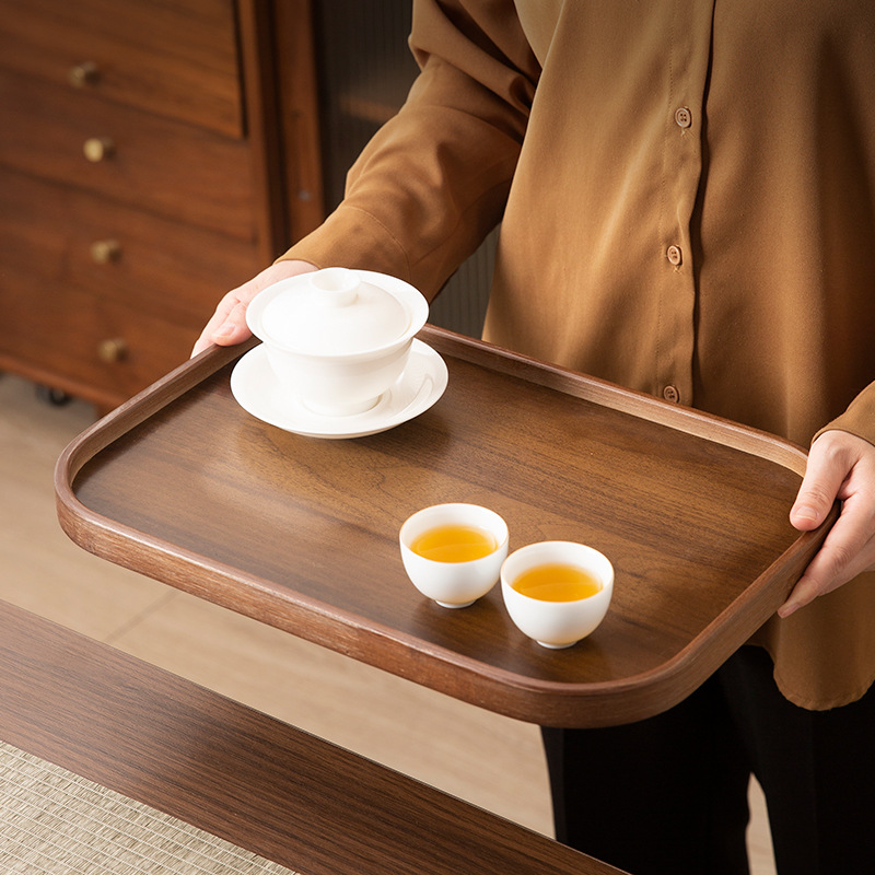 Living Room Tea Utensil Storage Tray with Handle Plastic Tray Household Snack Preparation Tray Classy Rectangular Tray