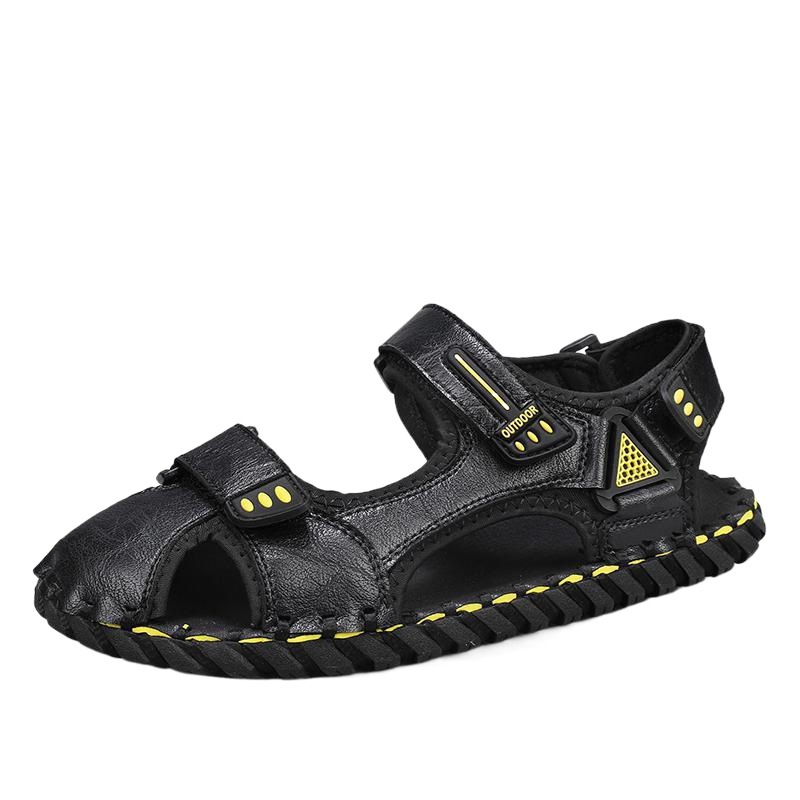 가죽 샌들 하이 엔드 남자 여름 미끄럼 올 매치 아우터웨어 통기성 플러스 사이즈 가죽 캐주얼 핸드 메이드 샌들 비치 슈즈