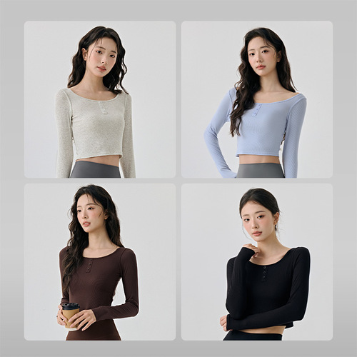 Solid Color Short-Sleeve Long-Sleeve Yoga Top Tight and Slimming Running Fitness Fashion Round Neck Outerwear Women's Sports Top