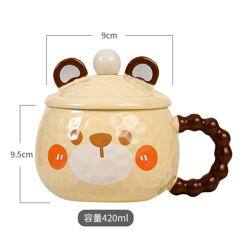 Taza de cerámica de animales lindos Taza de agua para estudiantes de temporada escolar Taza de dibujos animados con cuchara para parejas Taza de agua de alto valor