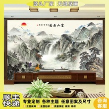 新中式水墨山水電視背景牆壁紙2020富山居圖客廳裝飾影視牆布壁畫