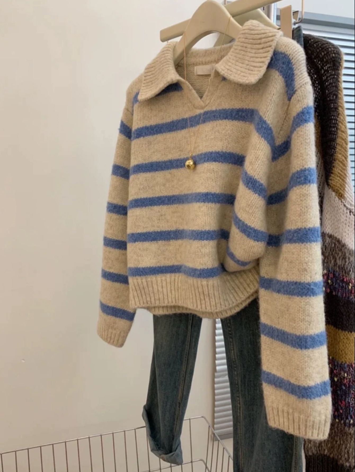 Kaikuo transfronterizo de moda europea y americana de lana de manga larga rayas polo suéter de cuello de mujer otoño y invierno 2025
