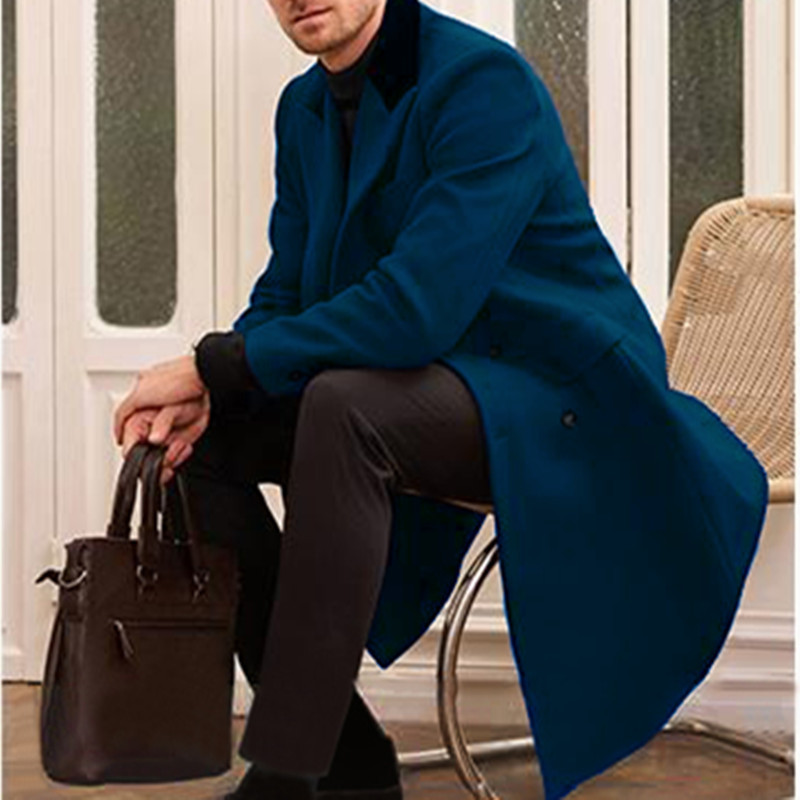 Men's Classic Black Wool Blend Long Overcoat Slim Fit Formal Jacket_voghion.com