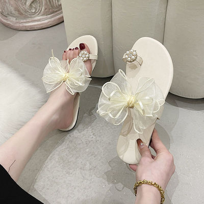 Sandals Exorcism 2022 new pattern summer Pearl fairy bow Sets of toe Flat bottom Sandals