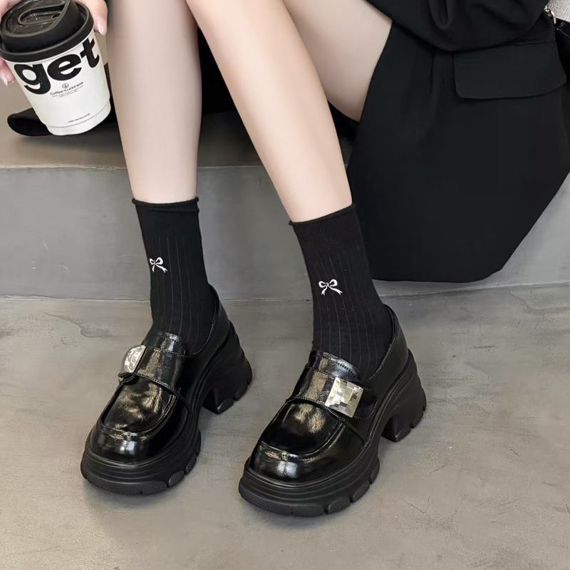 厚底7cm小个子英伦真皮小皮鞋女2025秋季新款休闲魔术贴乐福鞋女|undefined