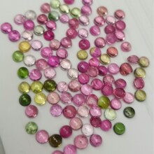 批发天然碧玺戒面圆形戒面颜色多彩饱满通透平底素面镶嵌裸石配件