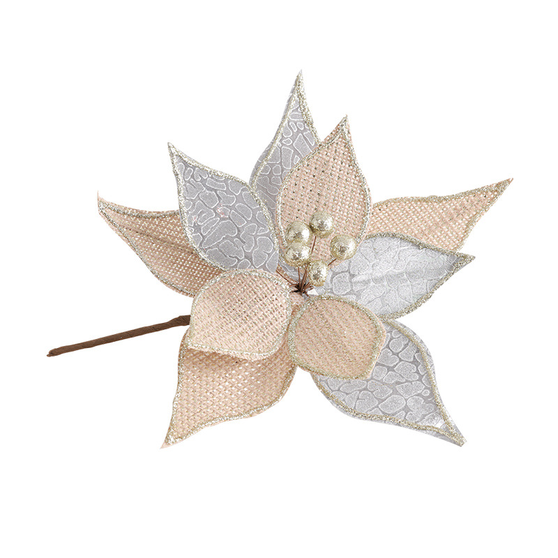 Madera de alta calidad árbol de Navidad flor falsa tela de lino hecha a mano flores de Navidad coronas de flores de boda decoración de caña