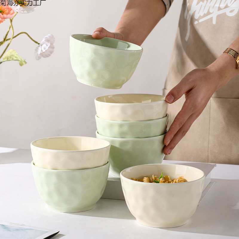 釉下彩石纹4.7英寸10个轻奢家用好看奶油风米饭碗高颜值质量好厚|undefined