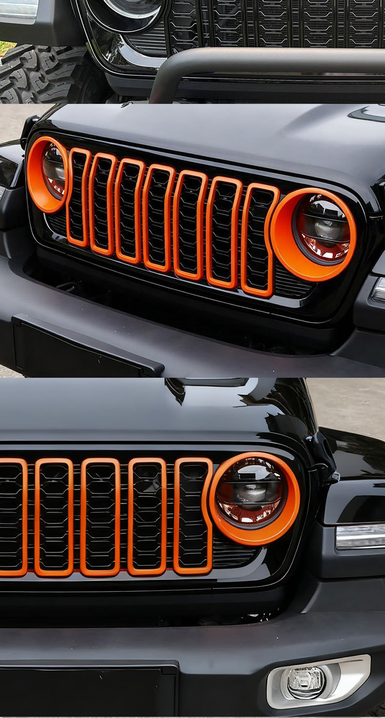 Suitable for Jeep Wrangler JL and Gladiator JT 24-26, center grille headlight ring mixed color decorative insert