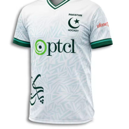 Pakistan Cricket Jersey White and Green V-Neck Sportswear Sublimation Printed Shirt