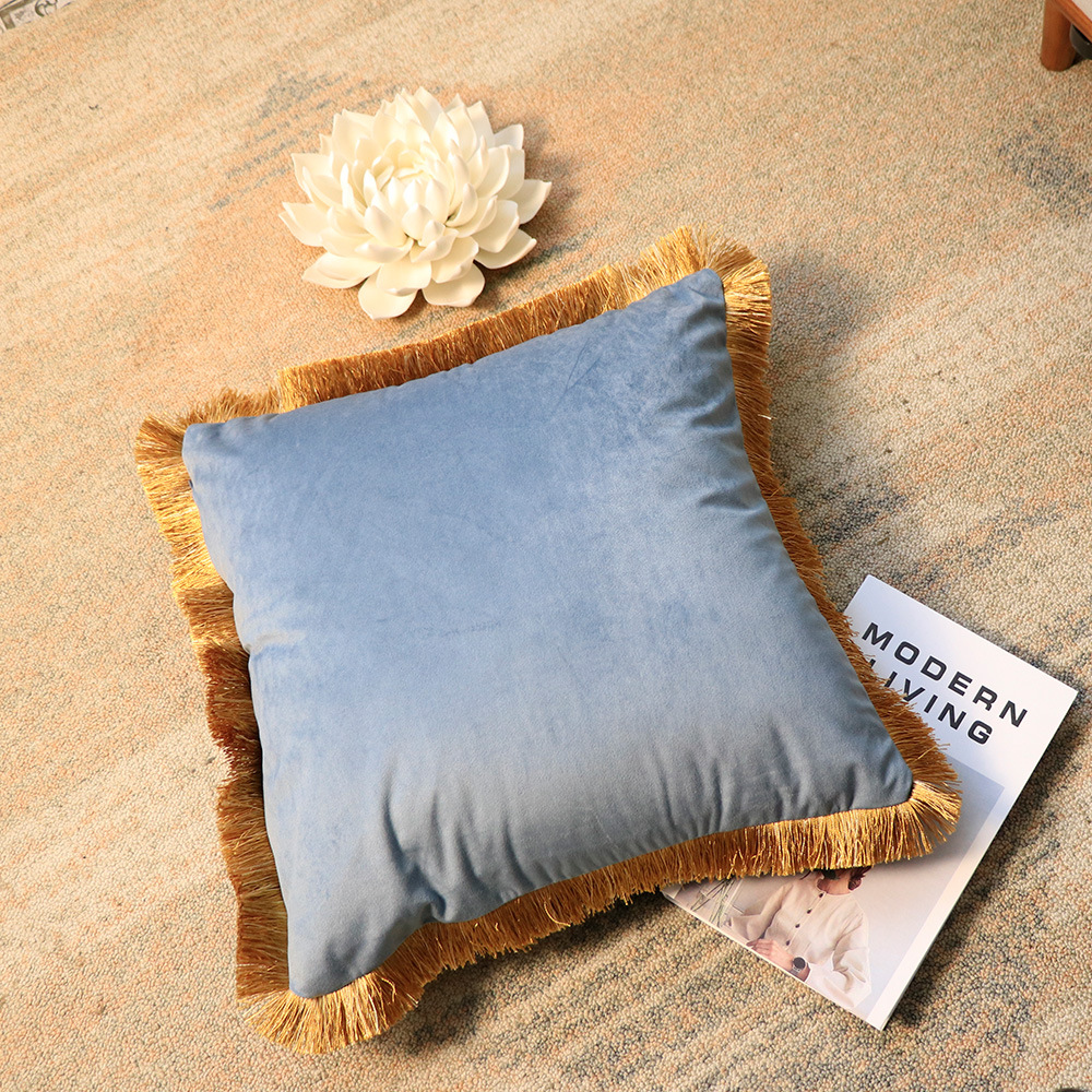 Copricuscino per divano in velluto olandese con bordo in nappa dorata semplice nordico, modello di decorazione per la casa_voghion.com