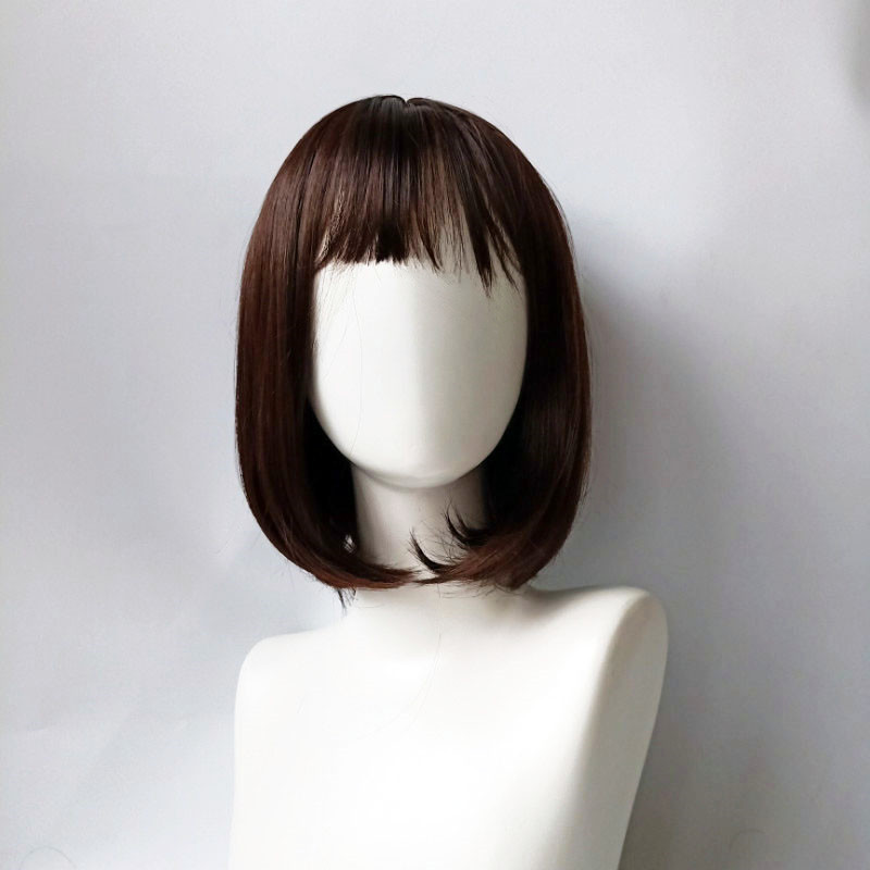 Peluca de comercio exterior de Amazon Cabello corto de las mujeres europeas y americanas flequillo recto Pelo corto Bobo cabeza Peluca de fibra química fábrica al por mayor