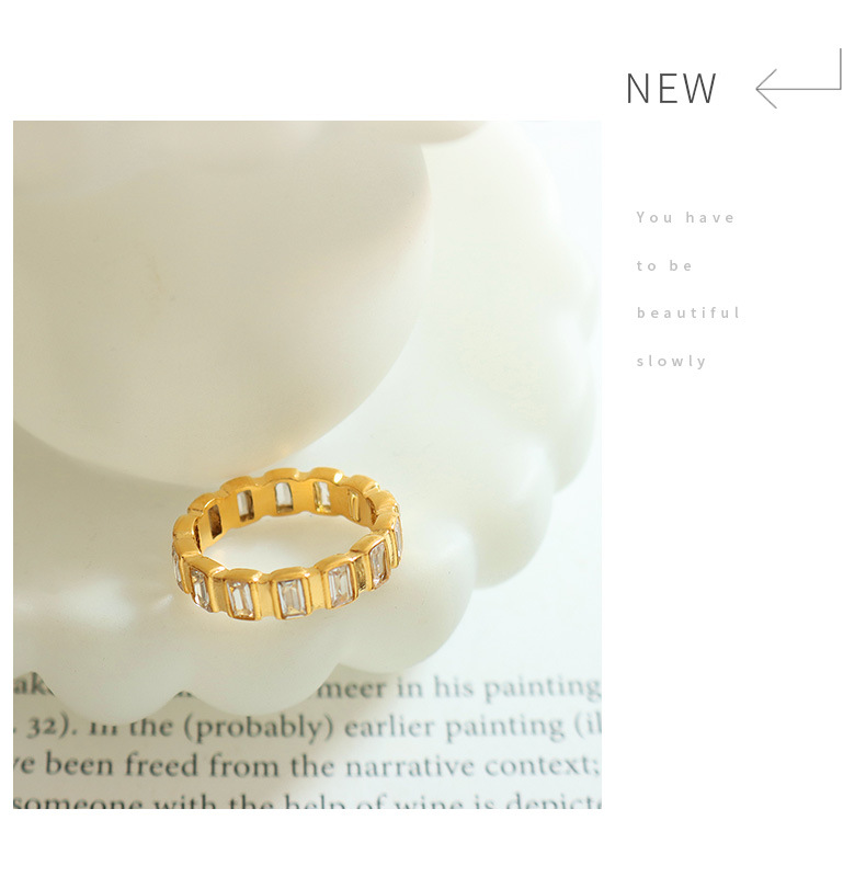 Full Diamond Zircon Inlaid Stainless Steel Ring