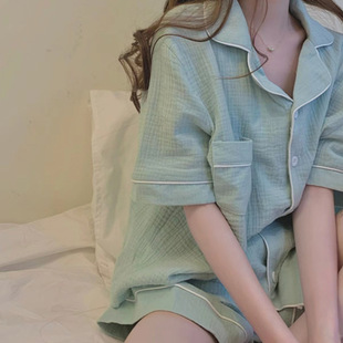 Sweet Girly Ins Style Thin Pajamas Women's Short-Sleeved Students Comfortable Casual Simple Summer Home Wear Two-Piece Set