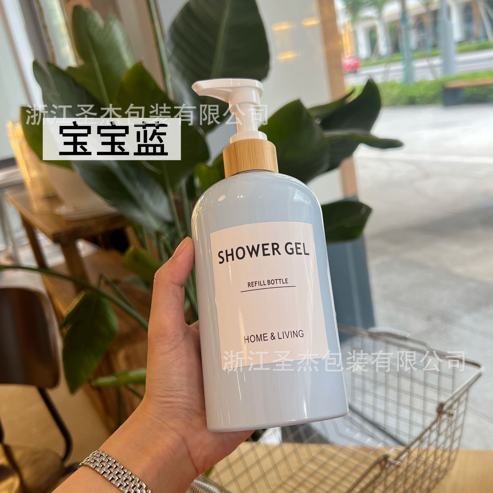 500ml botella de gel de baño de plástico de gran capacidad bomba de loción de anillo de bambú botella de desinfectante de manos de presión para el hogar