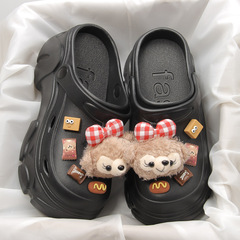 Summer Plush Bear DIY Hole Shoes for Women Outdoor Wear High Heel Thick Sole Small Size Height Increasing EVA Cool Slippers Foreign Trade Cross