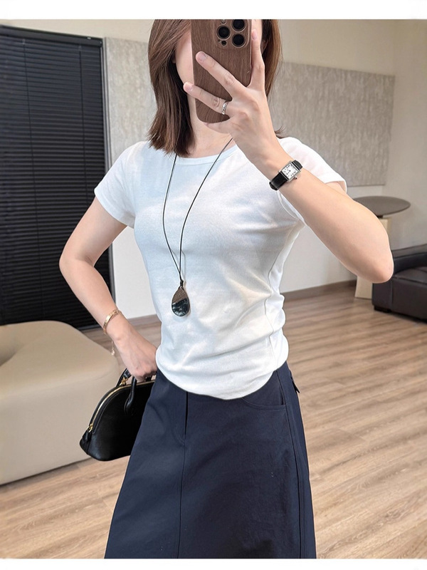 纯色套头素T打底衫女夏秋过渡刚需 舒适棉感基础圆领修身短袖T恤|undefined