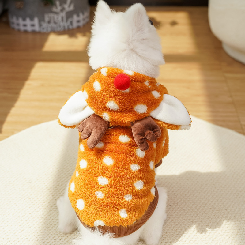 ペット犬クリスマス服二本足ヘラジカ秋冬プラスベルベット小中型犬フレンチドゥ変身服かわいいペット服|undefined