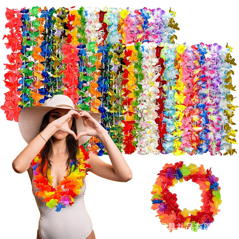 Transfronterizos Hawaian colorido guirlandas espectáculo de playa poliéster vestido cuello baile espectáculo de niños guirlandas de navidad