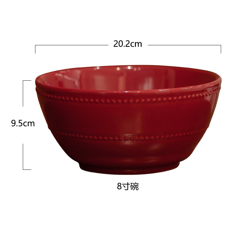 QY 심플 비드 도트 8inch 그릇 (레드)