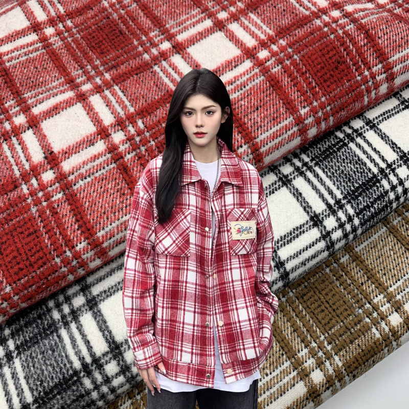 色织涤棉顺毛毛呢格子布 粗纺格子衬衫外套大衣半身裙格子面料