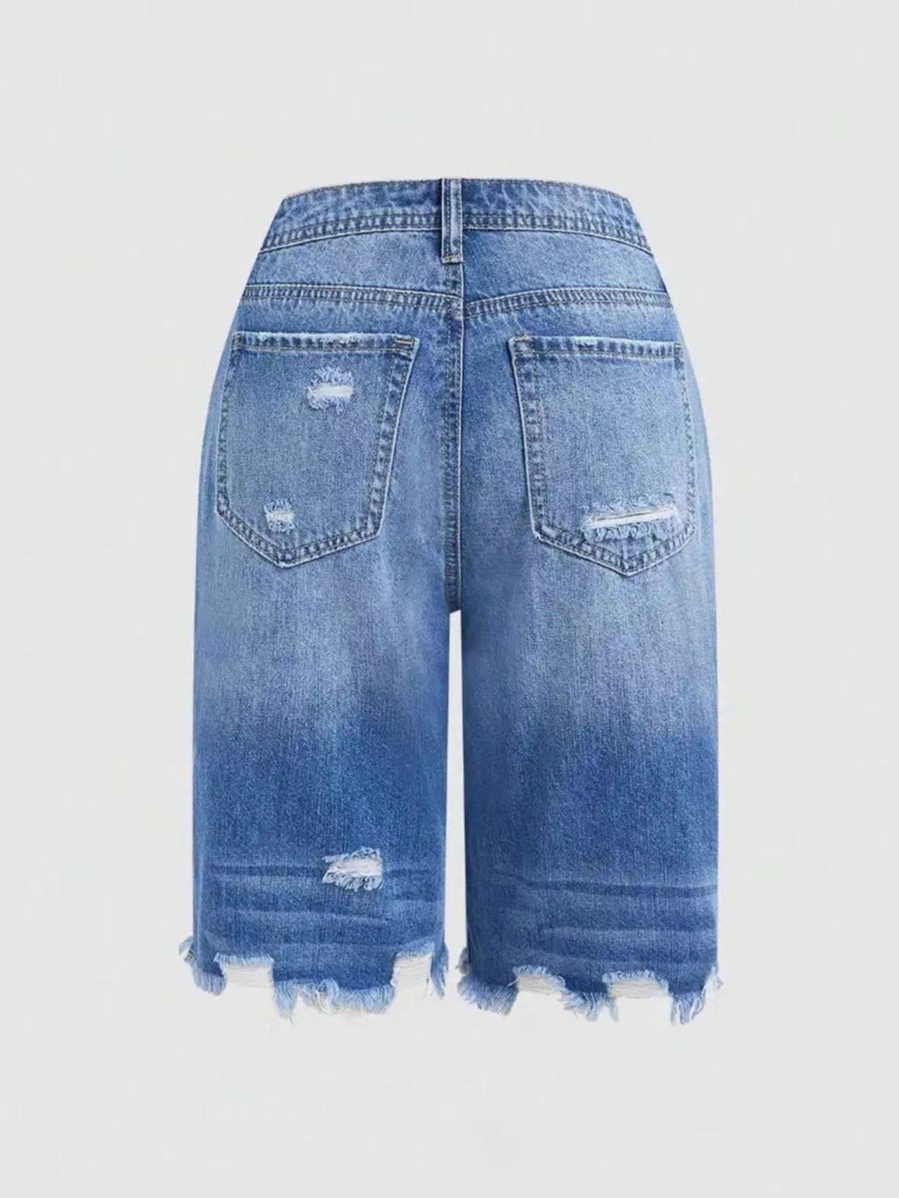 Shorts vaqueros vintage mujer estilo bermuda con bajo deshilachado_voghion.com