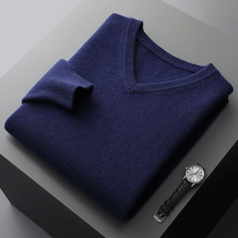 2024新型vネック純色セーター男性ビジネスプルオーバー