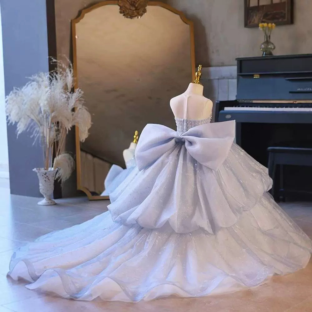Girls' Dress High-end Princess Dress Children's Show Host Flower Girl's Wedding Dress Large Tail Piano Performance Dress