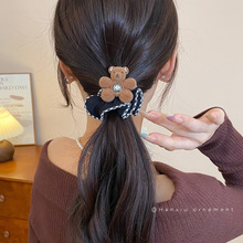小熊镶钻花朵珍珠发绳头绳时尚精致气质甜美发圈简约百搭发饰头饰